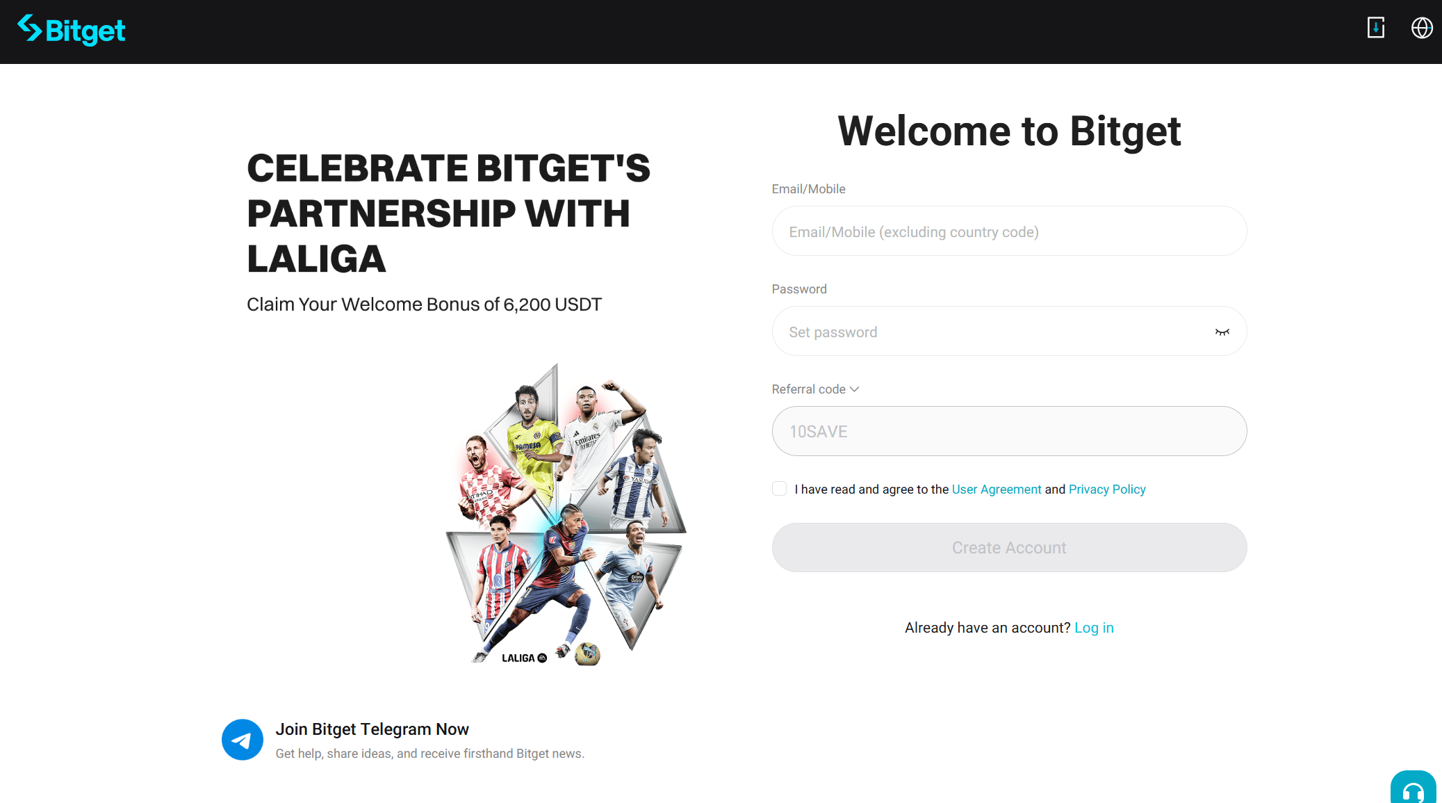 Código de referido Bitget introducido