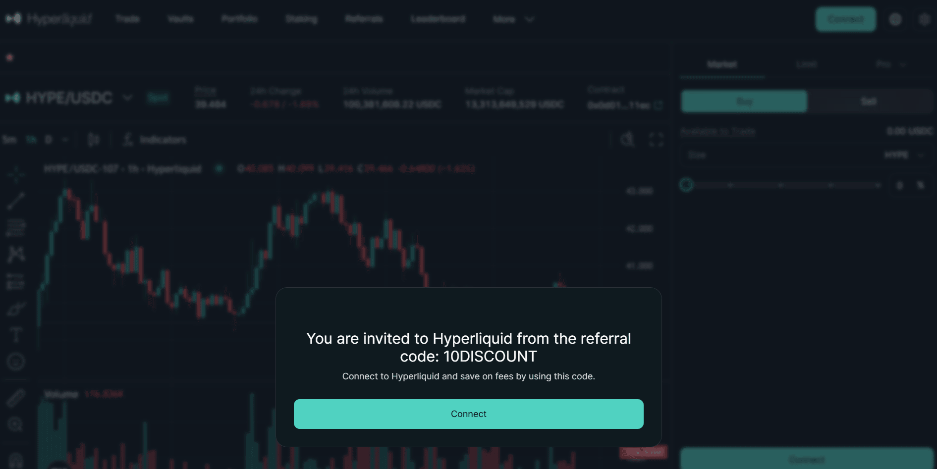 Código de referido Hyperliquid introducido en la plataforma