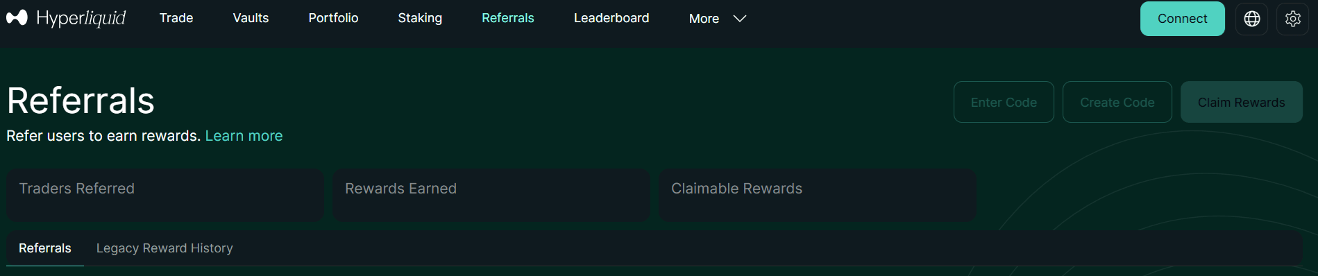 Panel del programa de referidos Hyperliquid con ganancias