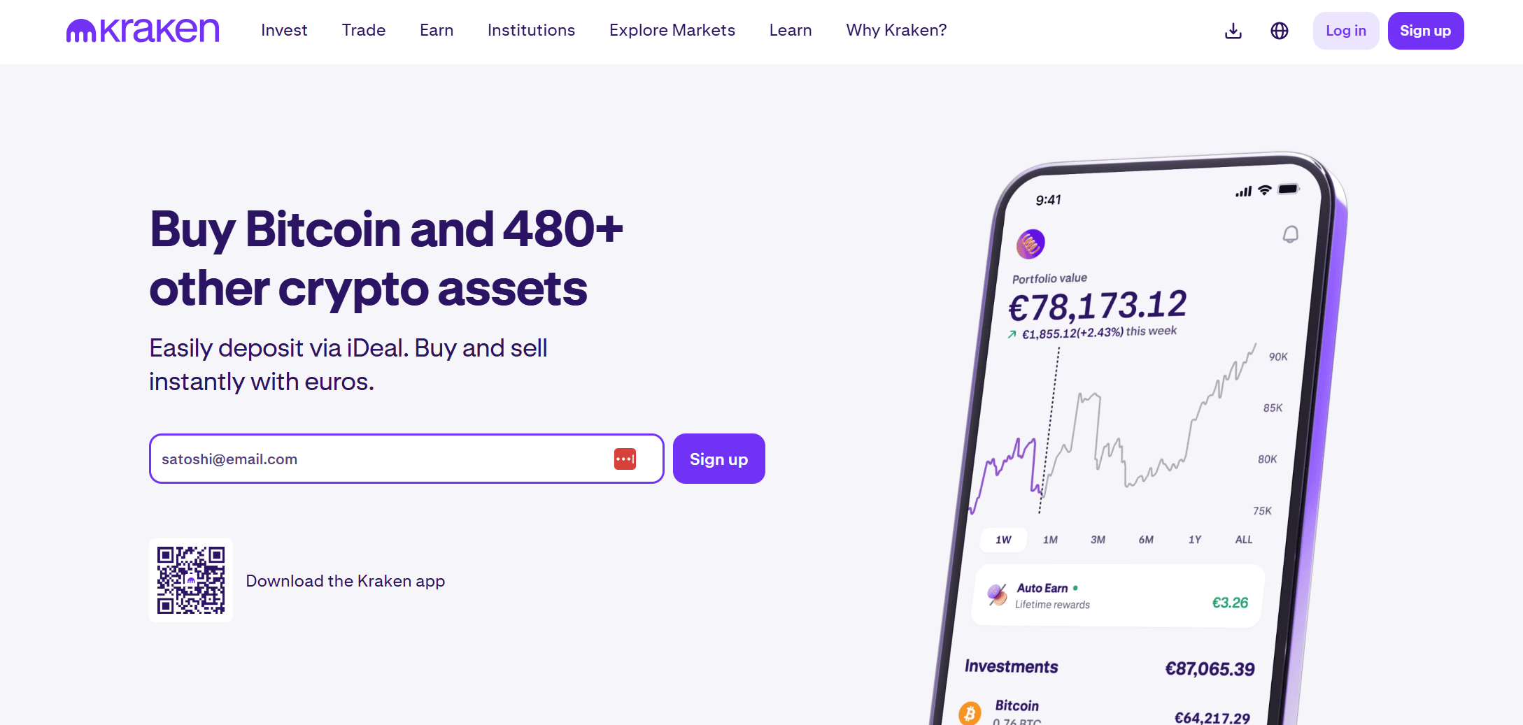 Sitio web Kraken con código de invitación